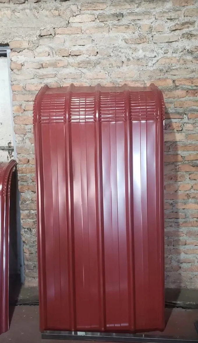 Curved red roofing sheets
