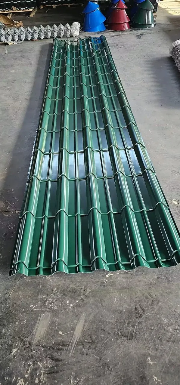 Green Q-Tile roofing sheets laid out